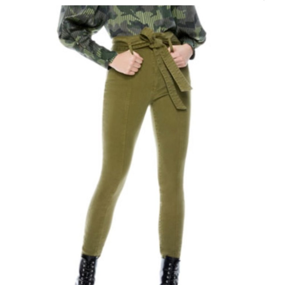 Alice + Olivia Jeans Good Paper Bag Skinny Pants Olive Size 26 *NWT*